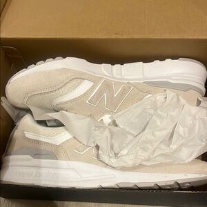New Balance Beige and White Sneakers